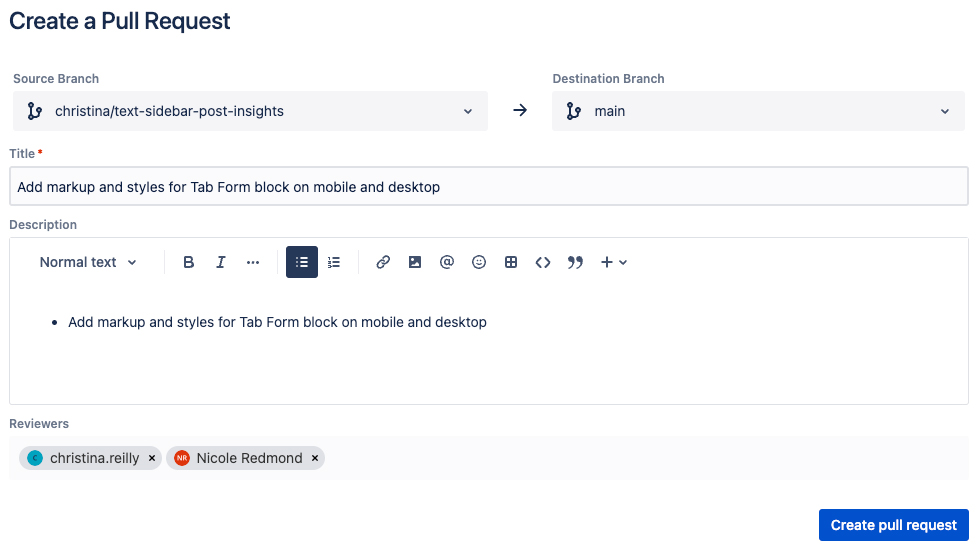 Example of a Pull Request in BitBucket